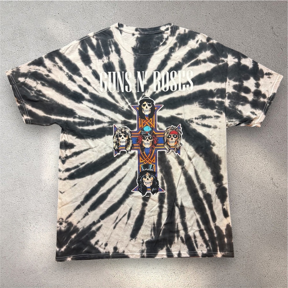Guns N Roses Appetite for Destruction Tie Dye Graphic T-Shirt LG Black White